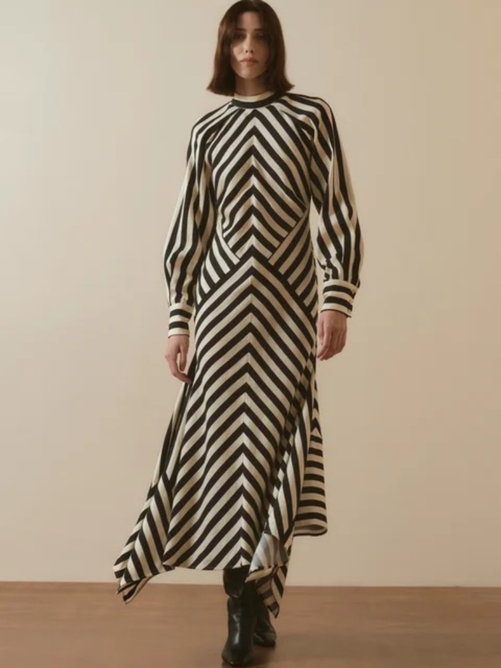 Karen Millen Fluid Stripe Maxi Dress Black White Long Sleeve